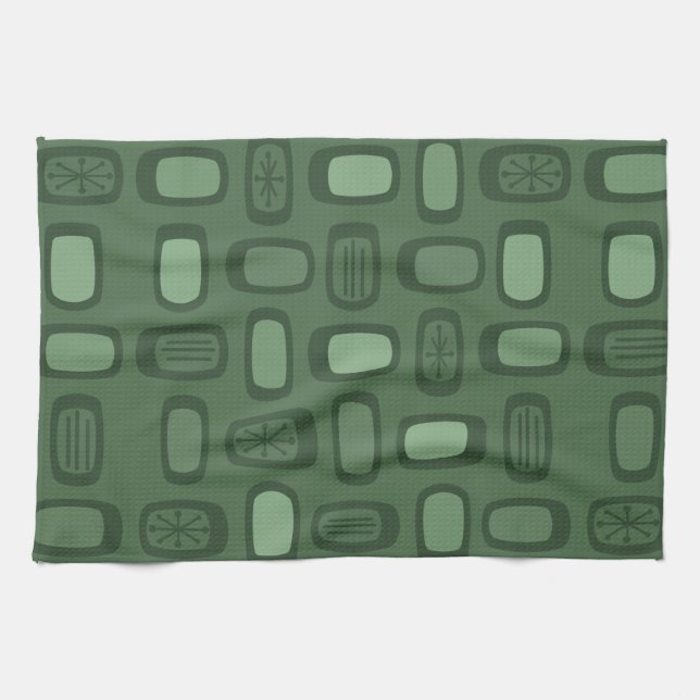 Paño De Cocina Midcentury MCM Rounded Rectangles Forest Green (Horizontal)