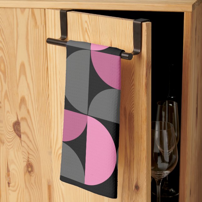 Paño De Cocina MidCentury Moderno rosa, negro y gris (Pliegue de tercios)