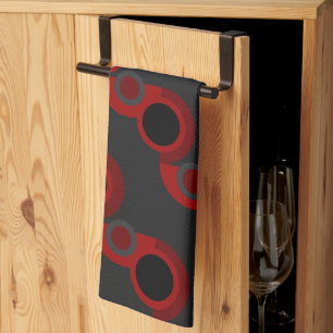 Paño De Cocina MidCentury Rojo moderno, negro y gris