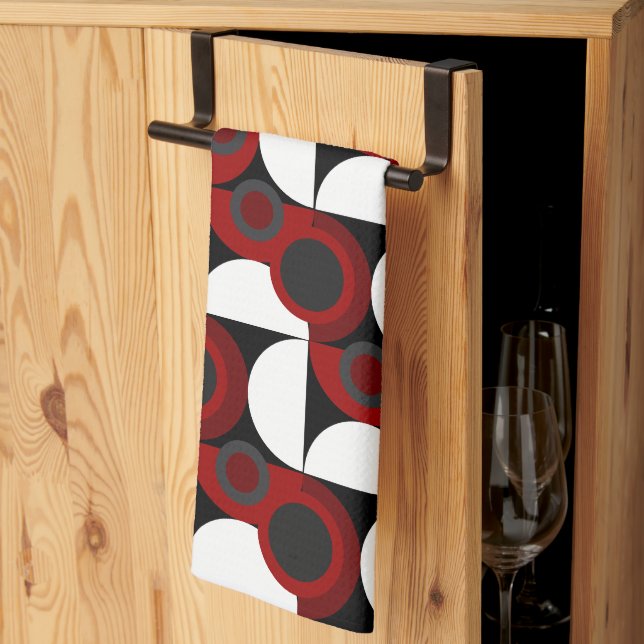 Paño De Cocina MidCentury Rojo moderno, negro y gris (Pliegue de tercios)