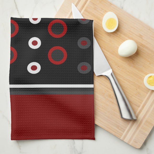 Paño De Cocina MidCentury Rojo moderno, negro y gris (Doblado Cuarto)