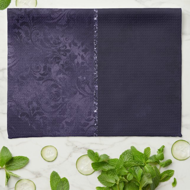 Paño De Cocina Midnight Indigo Romance | Damasco satinado (Doblado)