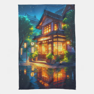 Paño De Cocina Midnight Matcha – Acogedor Café Japonés Lofi
