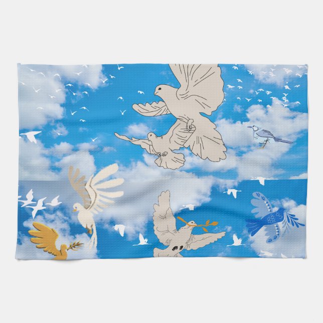 Paño De Cocina Mikitiez pájaro blanco cielo azul verano libertad  (Horizontal)