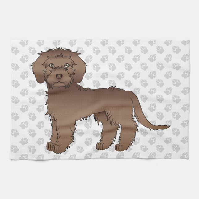 Paño De Cocina Mini Goldendoodle Marrón Lindo Perro de Dibujos An (Horizontal)