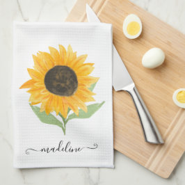 Paño De Cocina Minimal Rustic Sunflower Personalized Name Script