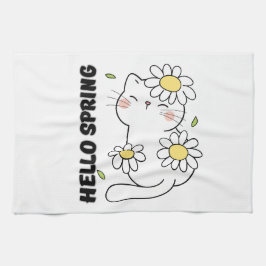Paño De Cocina Minimalist Aesthetic Hello Spring Cat & Daisy 