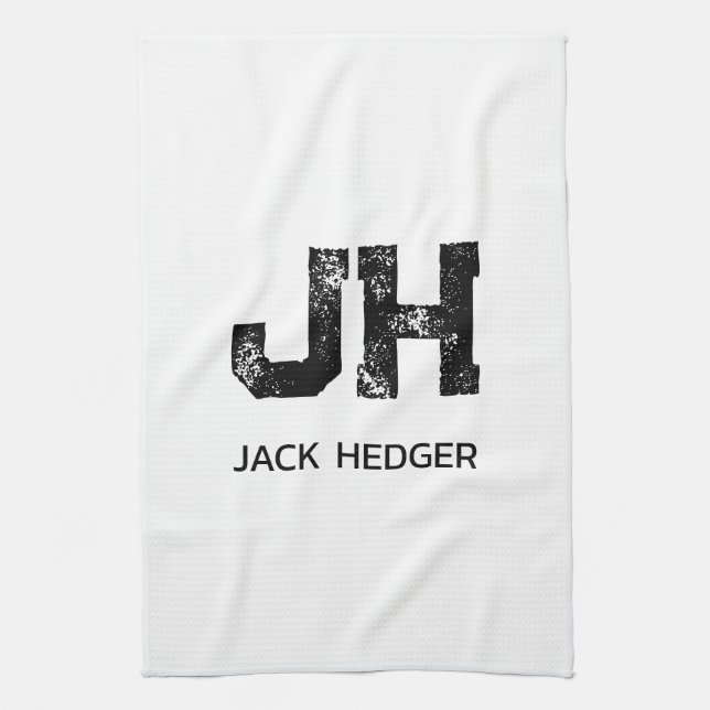 PAÑO DE COCINA MINIMALIST BLACK TWO LETTER MONOGRAM NAME WHITE (Vertical)