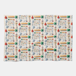 Paño De Cocina Minimalist flat vector kitchenware and baguettes