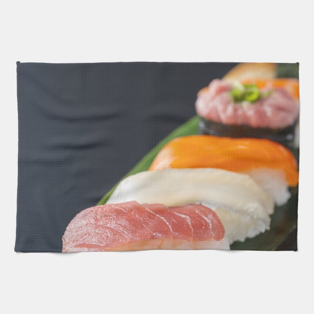 Paño De Cocina Minimalist Sushi on Bamboo Leaf (Horizontal)