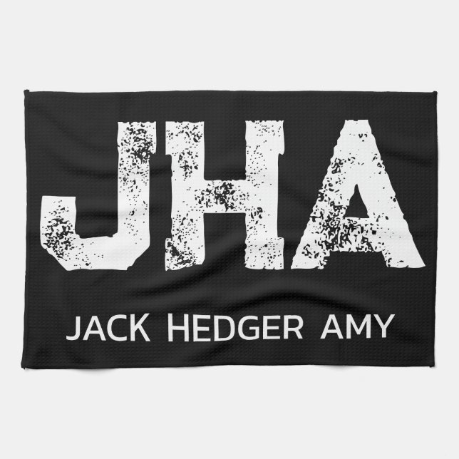 PAÑO DE COCINA MINIMALIST WHITE THREE LETTER MONOGRAM NAME BLACK  (Horizontal)