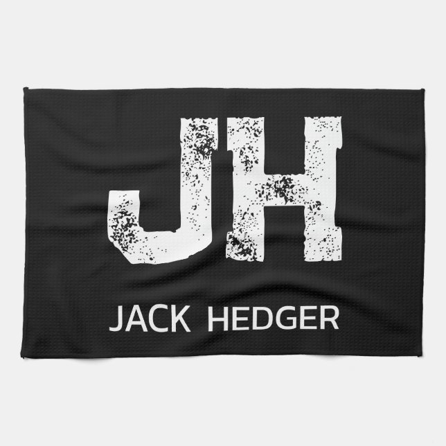 PAÑO DE COCINA MINIMALIST WHITE TWO LETTER MONOGRAM NAME BLACK  (Horizontal)
