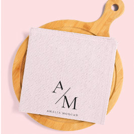 Paño De Cocina Mínimo Pastel Rosa Inicial y Personalizado