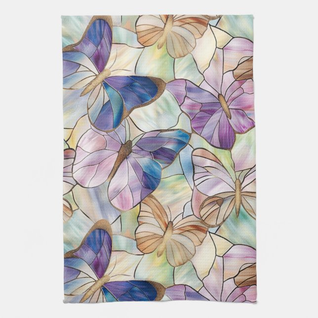 Paño De Cocina Mint Aqua Blue Purple Butterflies (Vertical)