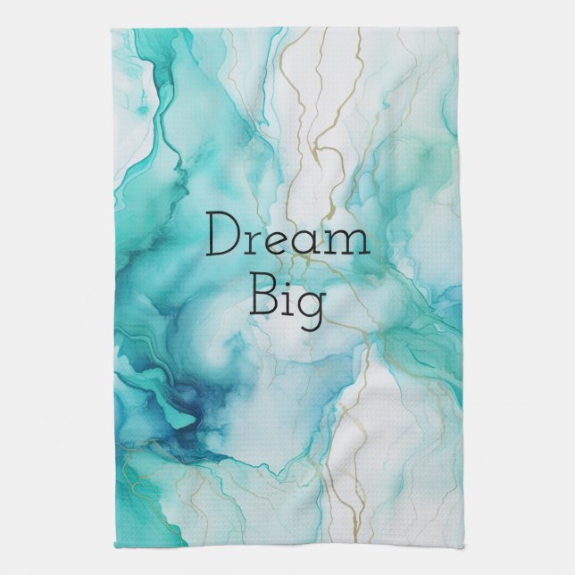 Paño De Cocina Mint Aqua Ink Marble (Vertical)