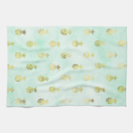 Paño De Cocina Mint Gold Pineapples Tropicales