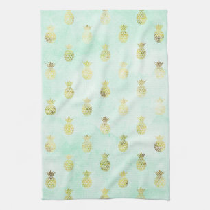 Paño De Cocina Mint Gold Pineapples Tropicales