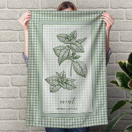 Paño De Cocina Mint Herb Kitchen Towel – Green Gingham Border