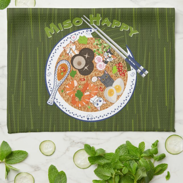 Paño De Cocina Miso Happy - Kawaii Ramen Cats (Doblado)