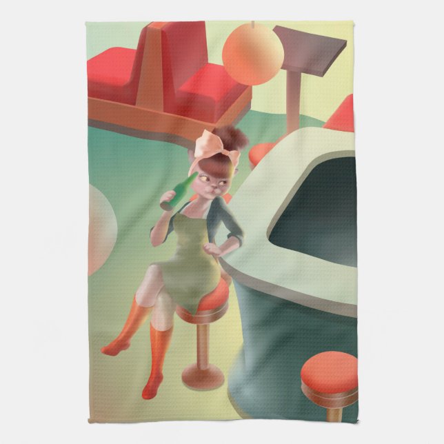 Paño De Cocina Miss Meow - Serie nocturna de bares (Vertical)