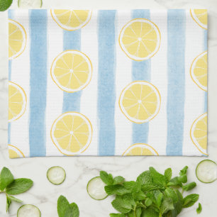 Paño De Cocina Mitades de limón sobre rayas azules oceánicas
