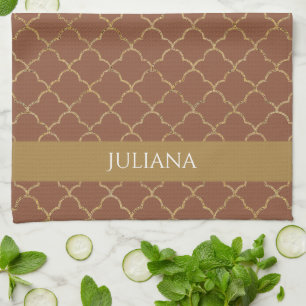 Paño De Cocina Mocha Gold Quatrefoil Personalizado