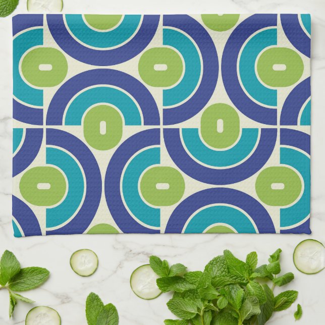 Paño De Cocina Mod 1970s Retro Style Geometric Design (Doblado)