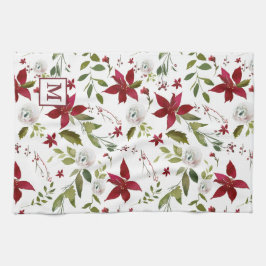 Paño De Cocina Moda Acuarela Poinsettia Monograma Floral