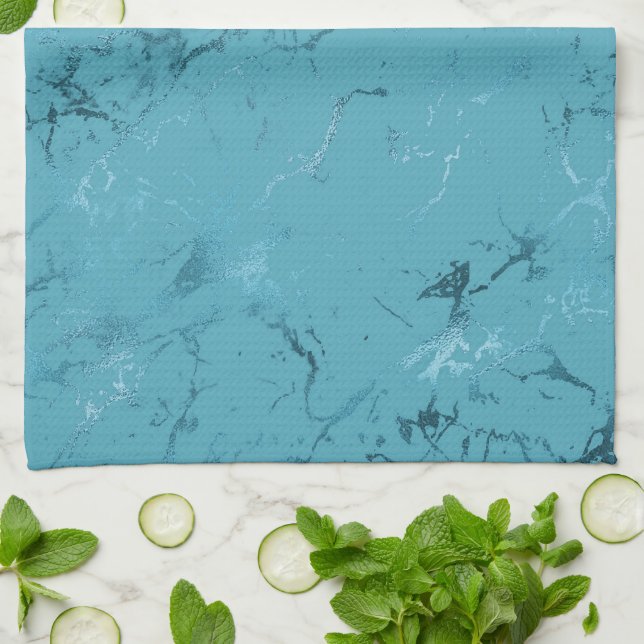 Paño De Cocina Moda Aqua Blue Marble Boda (Doblado)