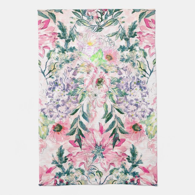Paño De Cocina Moda Boho acuarela floral rosa Botánica (Vertical)