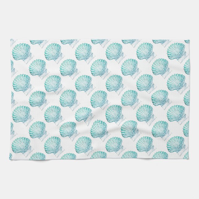 Paño De Cocina moda costera azul verde azulado acuarela de sirena (Horizontal)