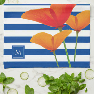 Paño De Cocina Moda de amapola Bandas Azules Monograma