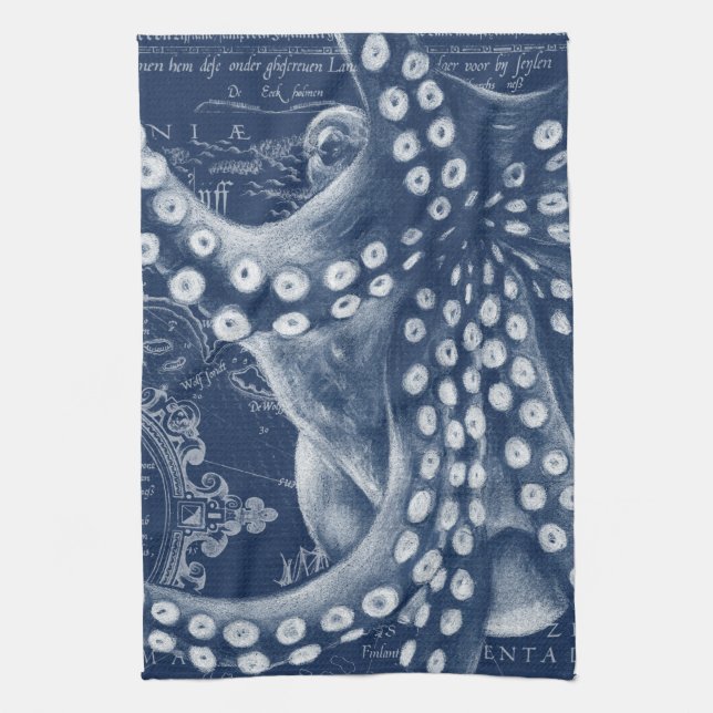 Paño De Cocina Moda de mapa de cosecha de pulpo azul (Vertical)