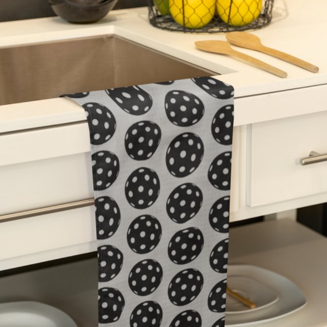Paño De Cocina Moda divertida de moda de bolas de pato negro y gr (Grey and black pickleball towel, for the court or for the kitchen!)