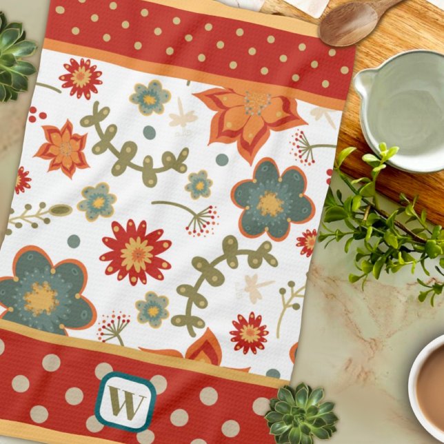 Paño De Cocina Moda divertida puntos modernos Monograma floral in (Subido por el creador)