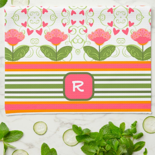Paño De Cocina Moda divertida rosa Monograma Floral inicial tacha (Subido por el creador)