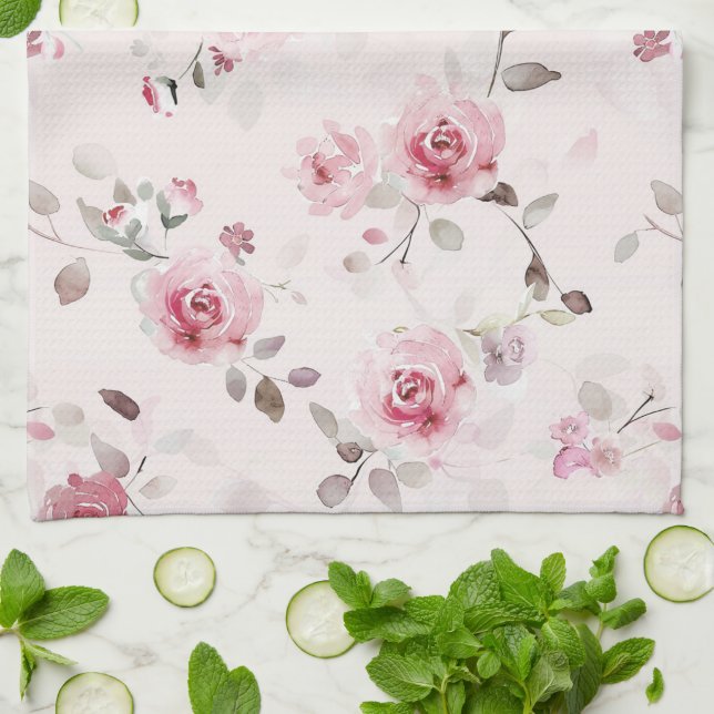 Paño De Cocina Moda Floral rosa romántica (Doblado)