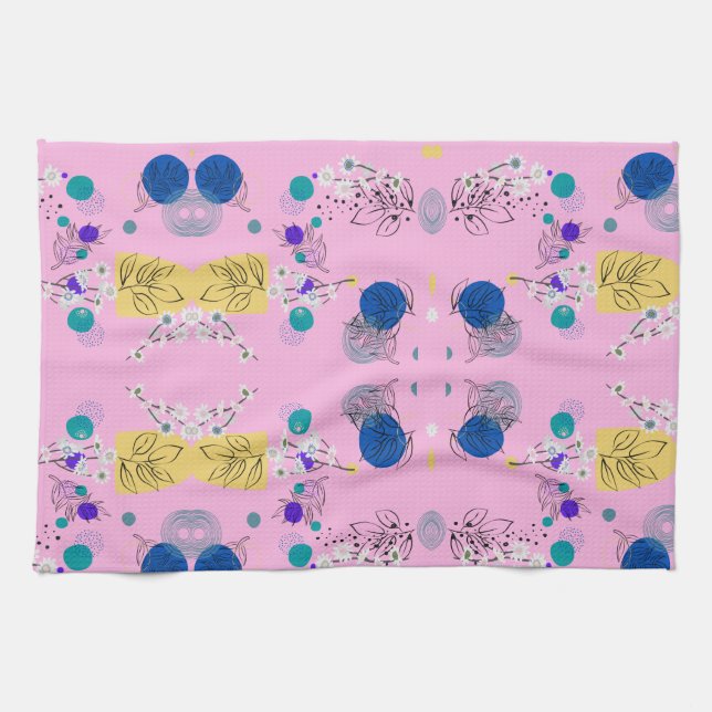 Paño De Cocina Moda Flores abstractas modernas en rosa (Horizontal)