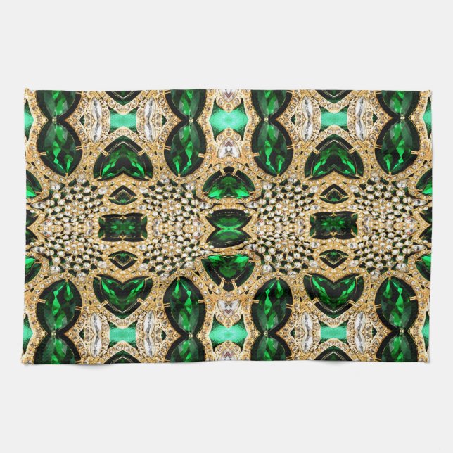 Paño De Cocina moda giratoria arte arte deco oro esmeralda verde (Horizontal)