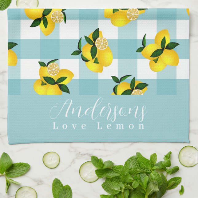 Paño De Cocina Moda Lemon Blue Gingham (Doblado)