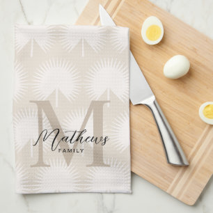 Paño De Cocina Moda minimalista Beige Anahaw Leaf Script Monogram