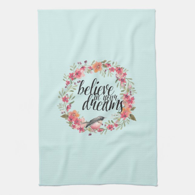 Paño De Cocina Moda Mint cree en tu sueño floral rosa (Vertical)