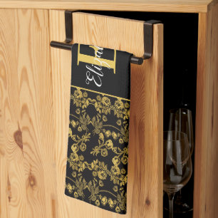 Paño De Cocina moda Monograma Oro Patrón de impresión floral sobr
