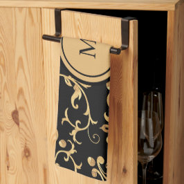 Paño De Cocina Moda Oro Negro Monograma Real Damasco