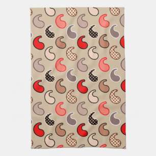 Paño De Cocina Moda paisley moderna, beige, rojo, gris y coral