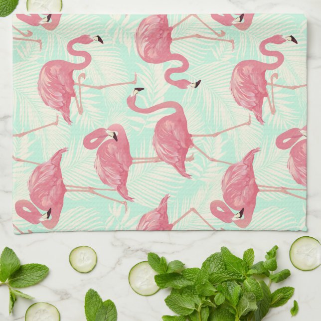 Paño De Cocina Moda Preppy Patrón Elegante Flamingo Rosa (Doblado)