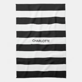 Paño De Cocina Moda rayas negras y blancas monograma nombre perso