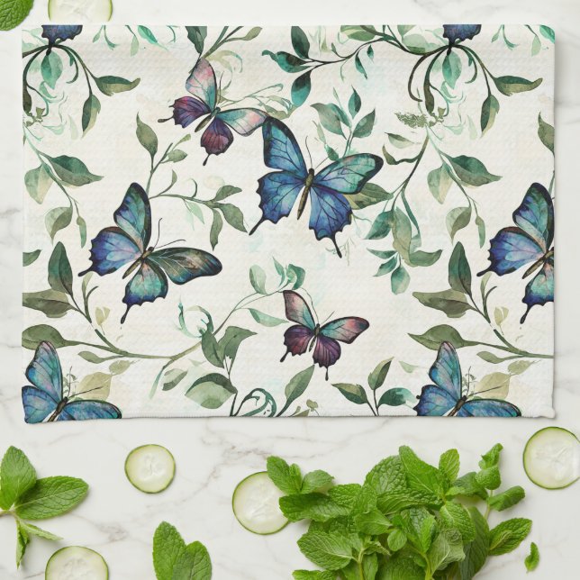 Paño De Cocina Moda Romántica Azul Butterflies Ducha de novia (Doblado)