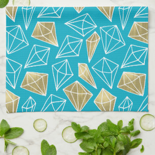 Paño De Cocina Moda Turquesa Aqua Diamantes de Oro Azul