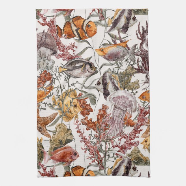 Paño De Cocina Modelo 2 de la vida marina de la acuarela (Vertical)